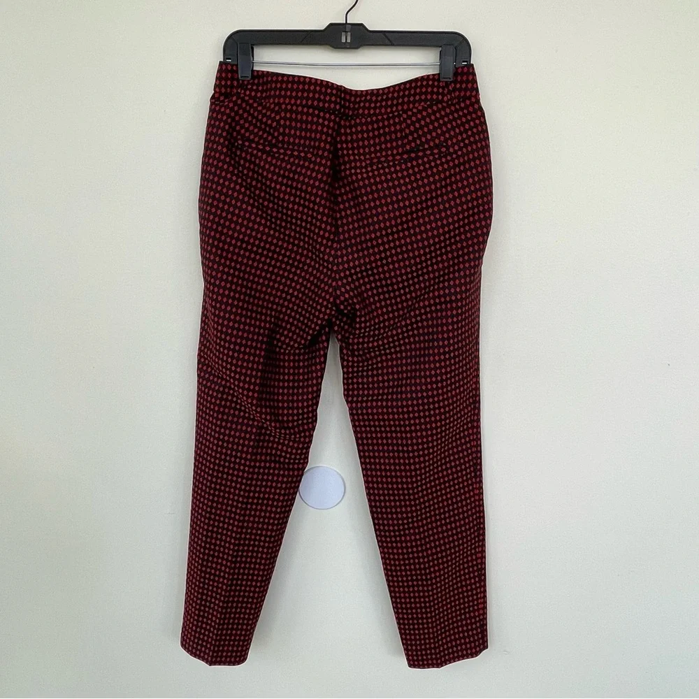 Kate Spade Avery Print Jacquard Pleated Red Back Diamond Crop Pants size 4
